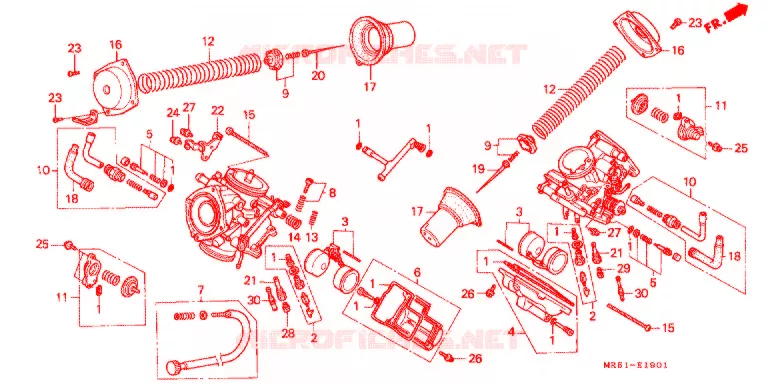 CARBURATEUR (PIECES CONSTITUTIVES) Honda MOTO 800 PC800 1990  PC800L