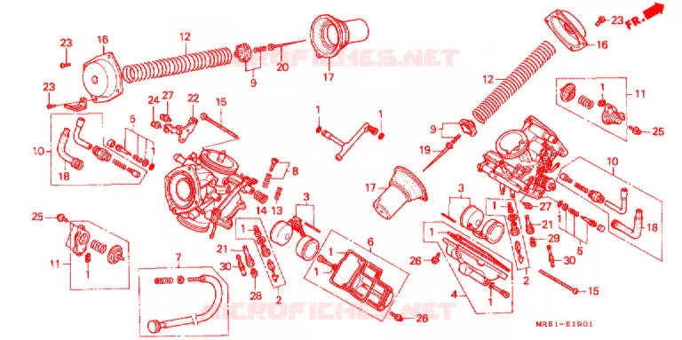 CARBURATEUR (PIECES CONSTITUTIVES) Honda MOTO 800 PC800 1992  PC800R