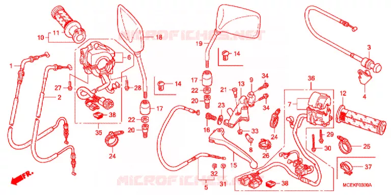 LEVIER DE GUIDON - CABLE - COMMODO Honda MOTO 400 CB 2006  CB4006