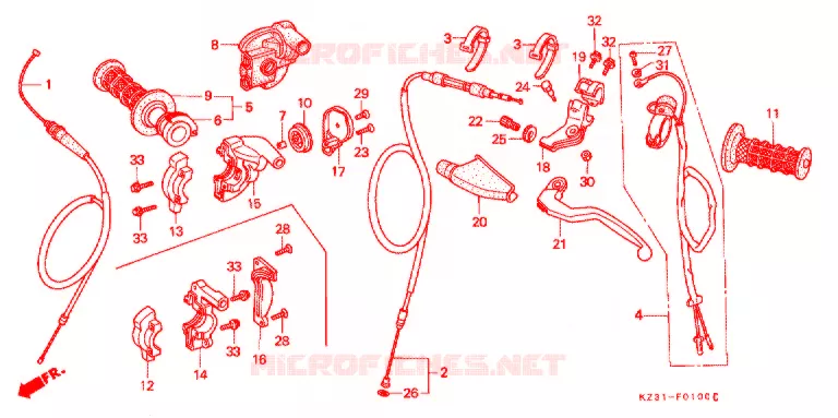 LEVIER DE GUIDON - CABLE - COMMODO Honda MOTO 250 CR 1991  CR250RM