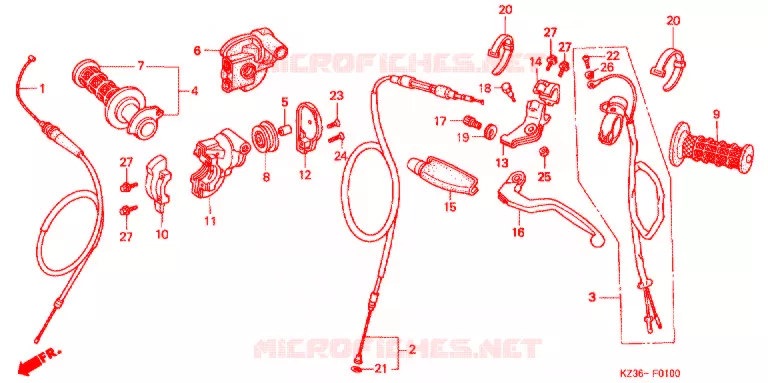 LEVIER DE GUIDON - CABLE - COMMODO Honda MOTO 250 CR 2000  CR250RY