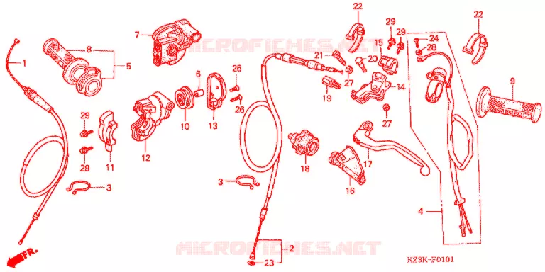 LEVIER DE GUIDON - CABLE - COMMODO (CR250R4,5) Honda MOTO 250 CR 2005  CR250R5