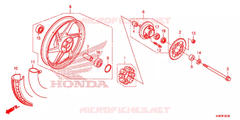 ROUE ARRIERE (MOULURE/FREIN A TAMBOUR) Honda MOTO 110 ACE 2019  CG110SHK