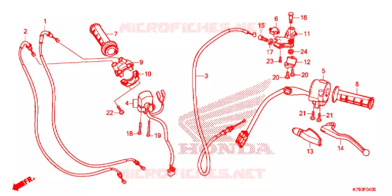 LEVIER DE GUIDON - CABLE - COMMODO Honda MOTO 190 XR 2021  XR190LK