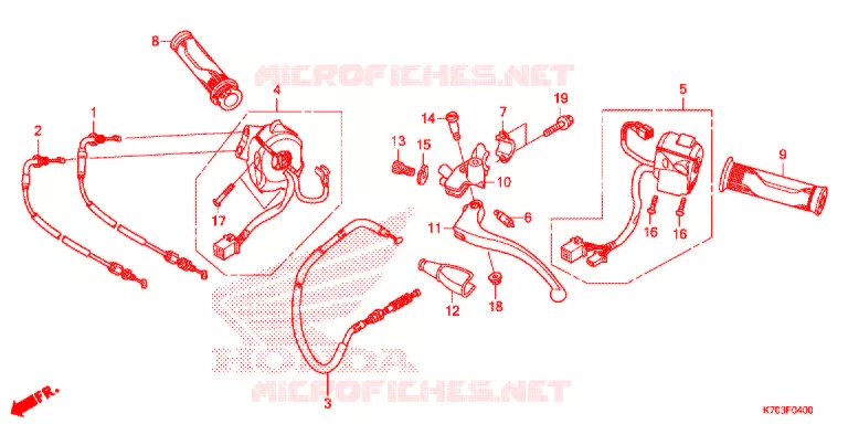 LEVIER DE GUIDON - CABLE - COMMODO Honda MOTO 190 CB 2018  CBF190WHG
