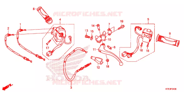 LEVIER DE GUIDON - CABLE - COMMODO Honda MOTO 190 CB 2018  CBF190WHG