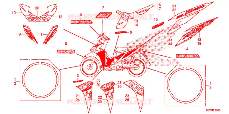 AUTOCOLLANTS Honda MOTO 125 DASH 2018  AFP125CSFK