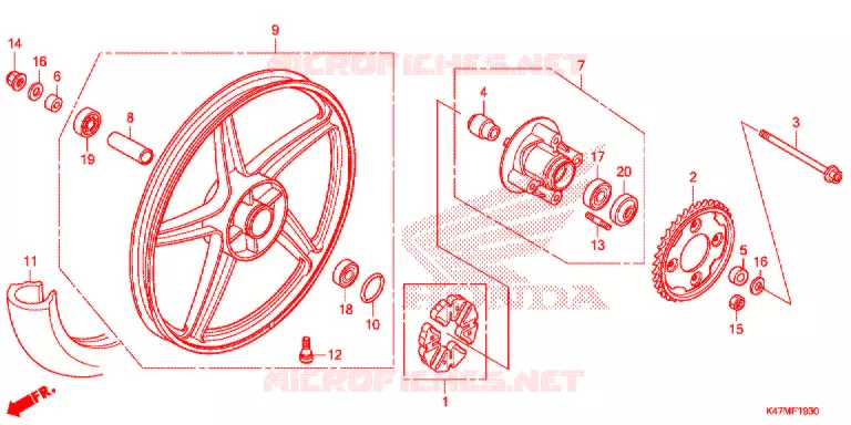 ROUE ARRIERE (AFP125CSF) Honda MOTO 125 DASH 2018  AFP125CSFK