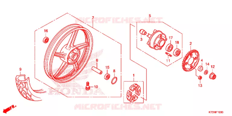 ROUE ARRIERE (AFS125MCS) Honda MOTO 125 WAVE 2018  AFS125MCSK