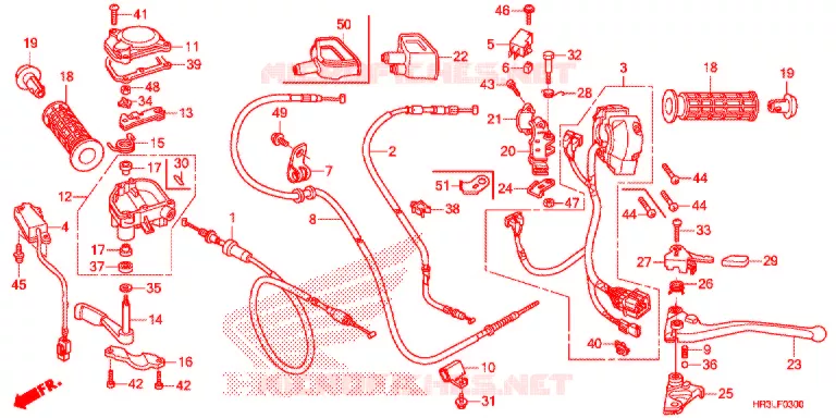 LEVIER DE GUIDON - CABLE - COMMODO Honda ATV 420 FOURTRAX 2020  TRX420FM1L