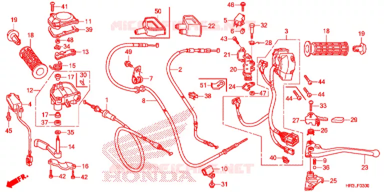 LEVIER DE GUIDON - CABLE - COMMODO Honda ATV 420 FOURTRAX 2020  TRX420FM1L